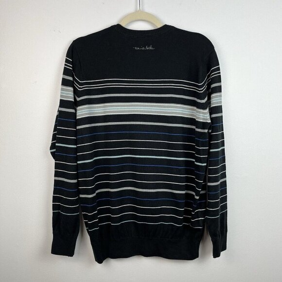 Travis Mathew Sweater Men’s M Black Striped Crew Neck‎ Pullover Golf Lightweight - Picture 4 of 10